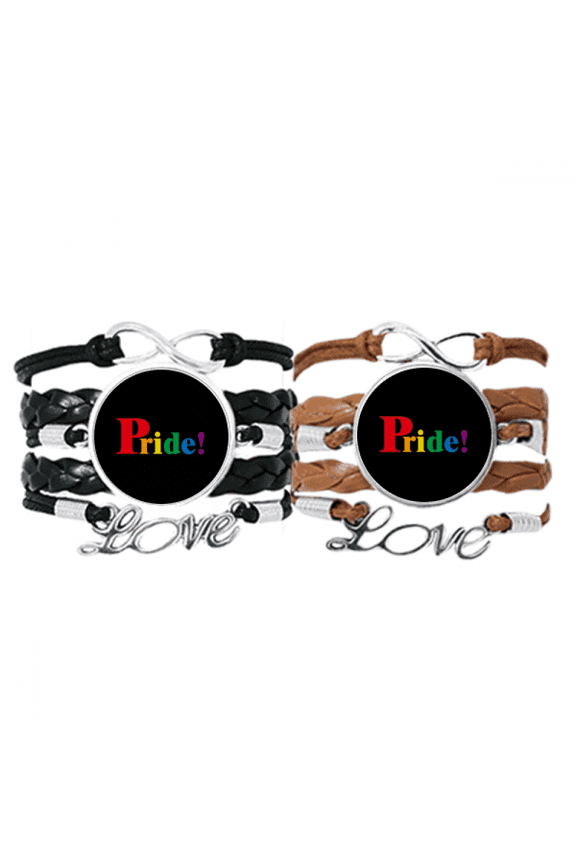 pride lgbt rainbow art deco fashion bracelet hand strap leather wristband double set