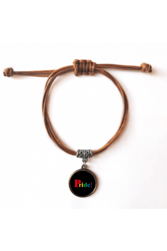pride lgbt rainbow bracelet leather hide wristband brown jewelry