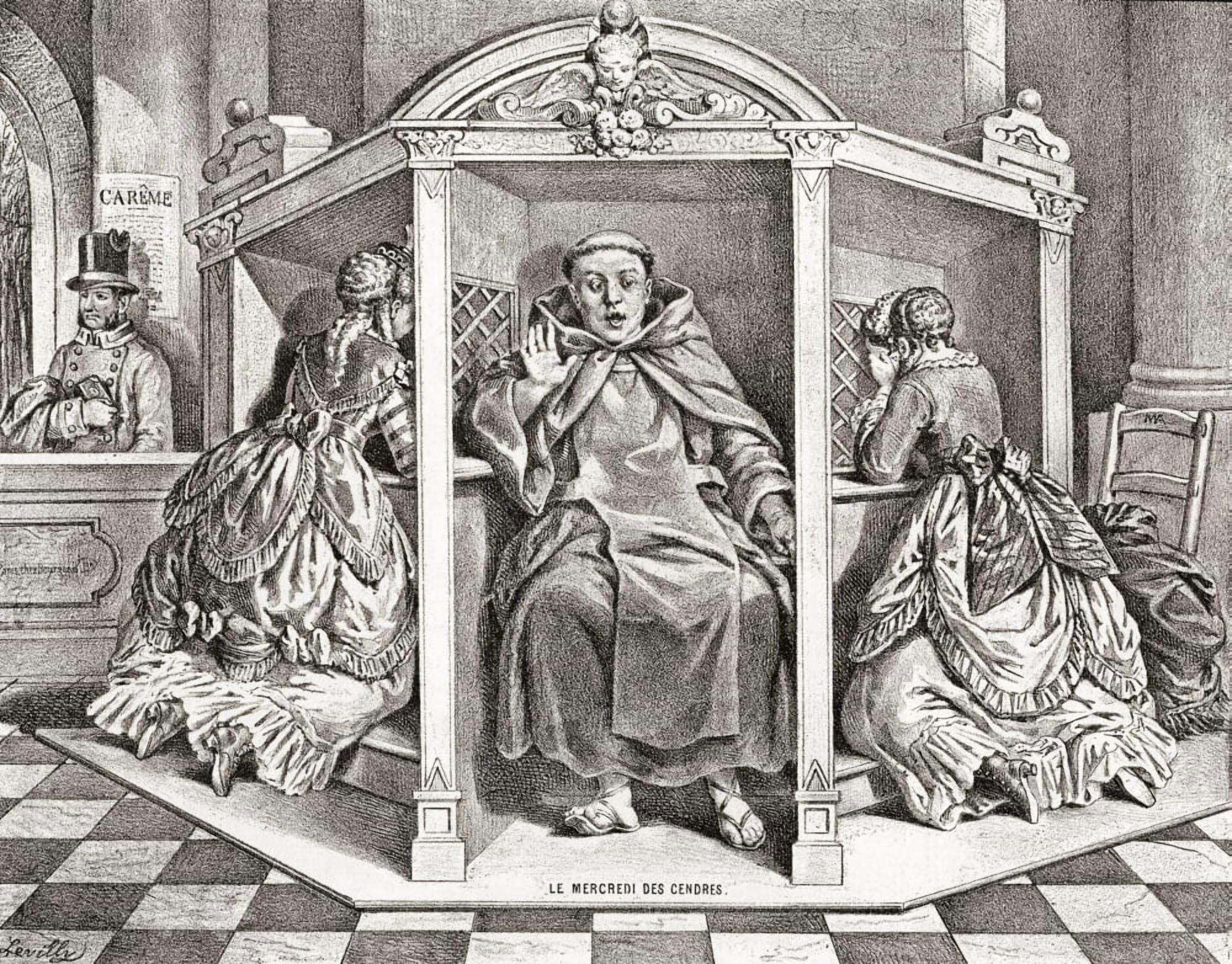 A priest listens to confession on Ash Wednesday From Illustrierte Sittengeschichte vom Mittelalter bis zur Gegenwart by Eduard Fuchs published 1909 Canvas Art - Ken Welsh Design Pics (15 x 12)