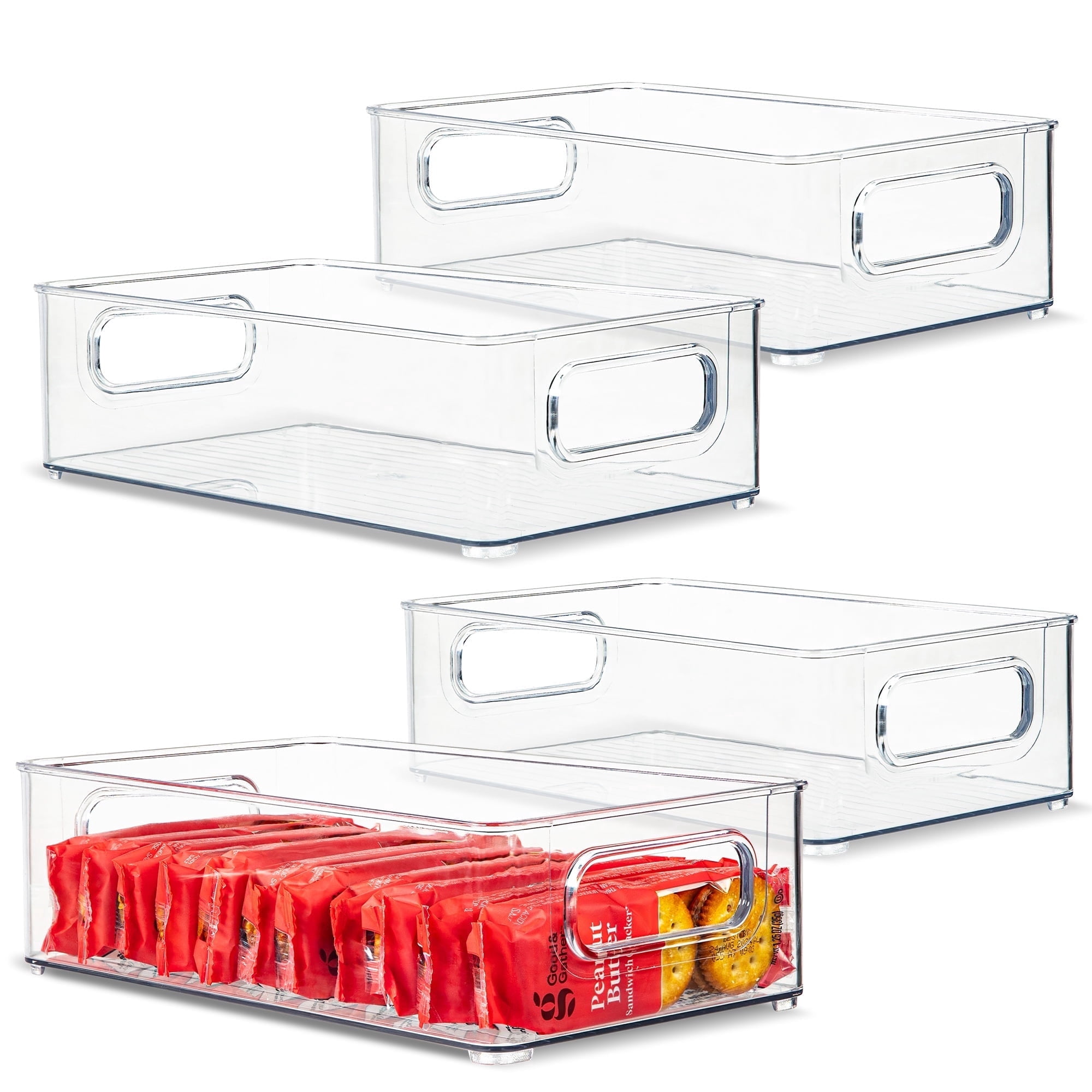 Kitchen Plastic Container primebox Plastic Food Storage 4 Pack Clear Container Bin with Handles ...