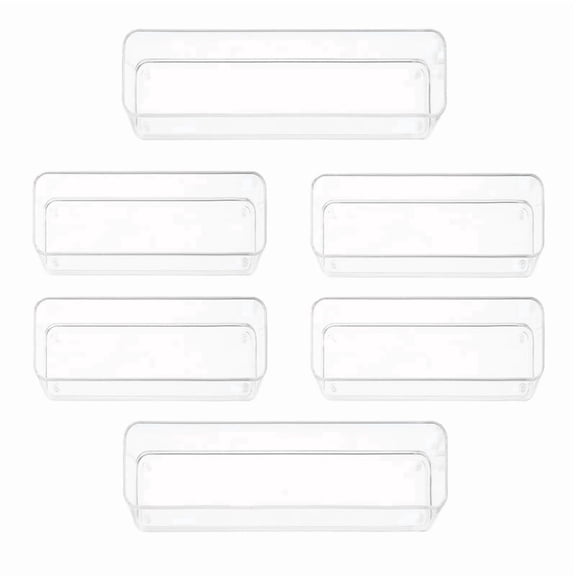 primebox Six Pcs. Plastic Clear Drawer Organizers. Stackable Storage Trays for Kitchen Utensils and Silverware. 2 Sizes. Stackable