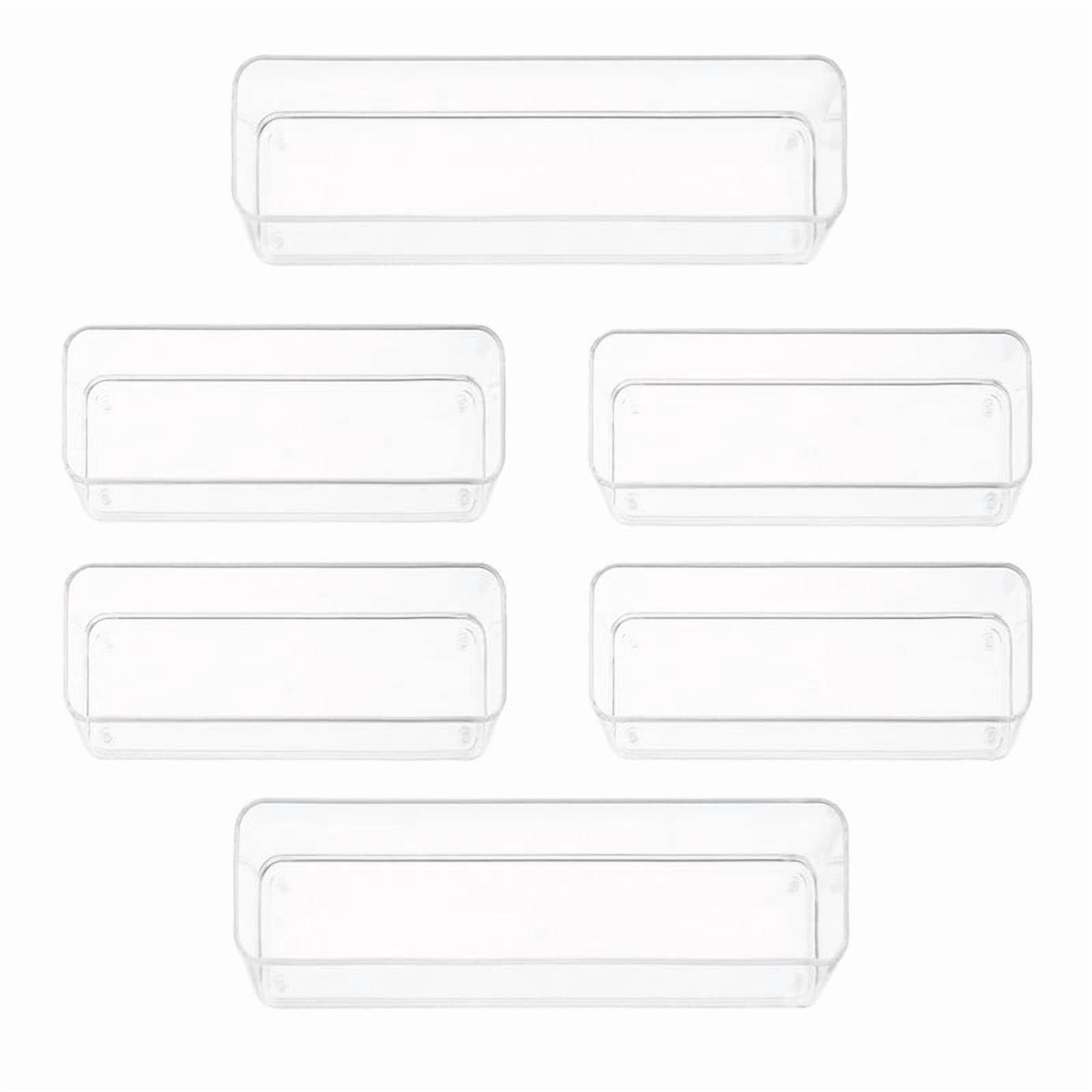 Primebox 6-Piece Clear Plastic Drawer Organizer Set - 3 Sizes, Stackable, Non-Slip Bins For Kitchen, Bathroom