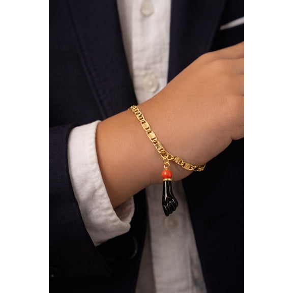 primejewelry269 Chain Azabache Protection Bracelet w/ Gold Filled and Gift Box, 4"