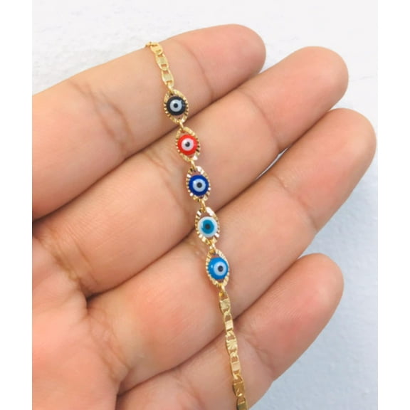 Newborn Baby/Childrens Boys/Girls Gold Filled Evil Eye Baby Bracelet Luck Valentino Link / Pulsera Mal de Ojo Pra Ninos Mujeres Hombres Oro Laminado