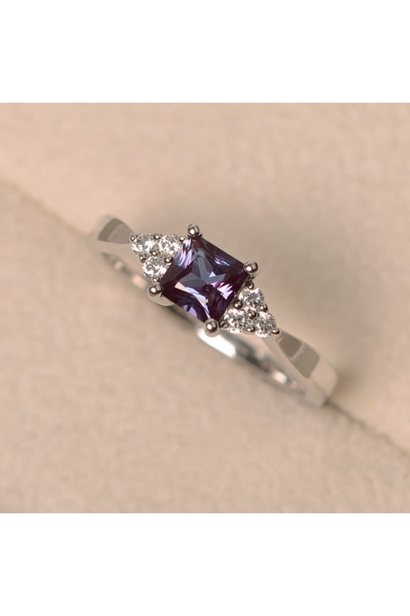 princess cut 5 mm, alexandrite proposal ring, sterling silver,unique handmade ring