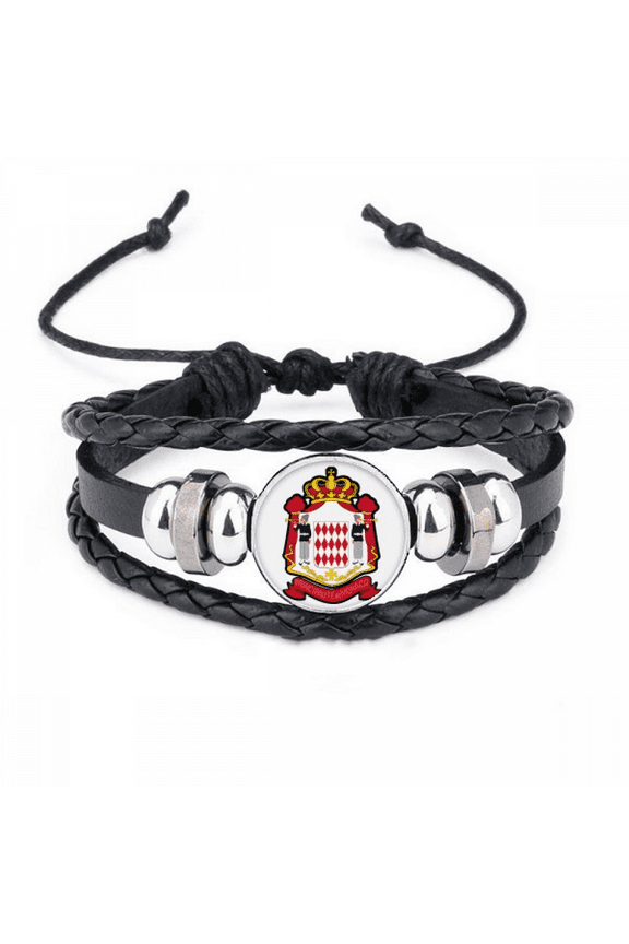 principality of monaco national emblem bracelet braided leather woven wristband