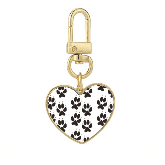 print animal claw outline protect animal gold heart keychain metal keyring holder