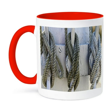 3dRose, print of nautical knots hung up, 11oz Two-Tone Red Mug