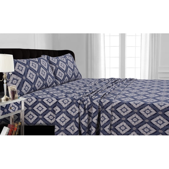 printed deep pocket flannel sheet set