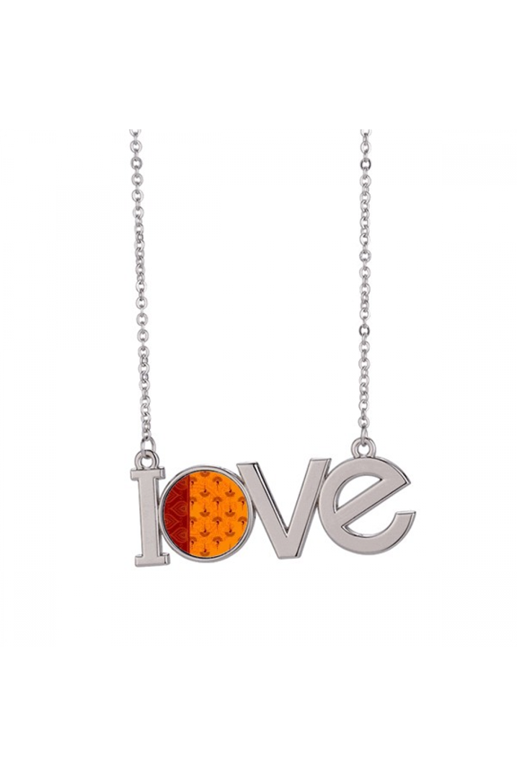 printing repeat cloth orange colorful art love necklace pendant charm jewelry