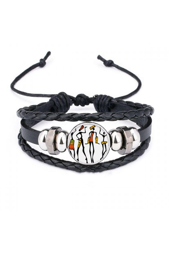 pritive afaboriginal black dance totems bracelet braided leather woven wristband
