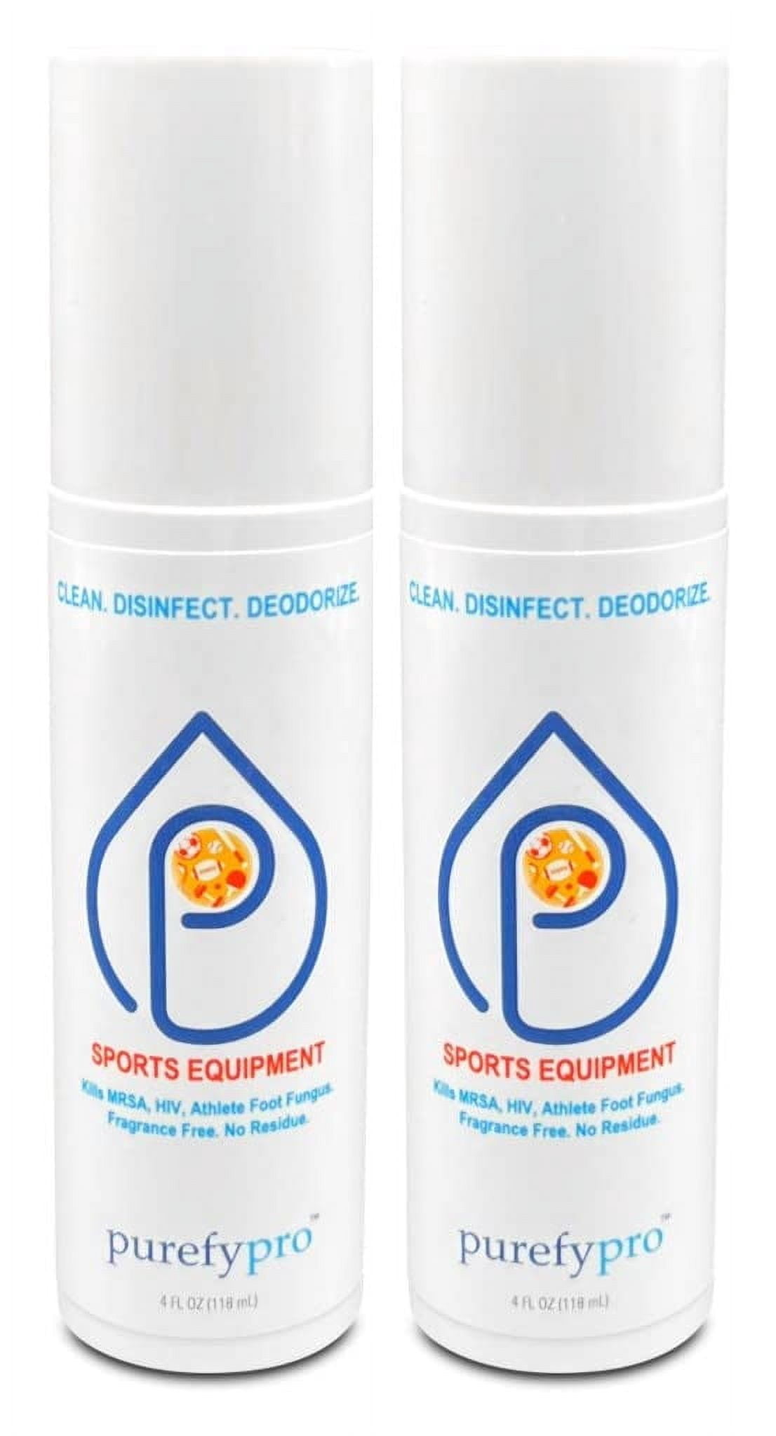 pro Sports Equipment Disinfectant Spray - (4oz 2pk) Kills 99.9999% MRSA HIV Athlete Foot Fungus Virus and Fungi. No Rinse Residue. Pads Yoga Mats Shoes Boxing Gloves Euipment