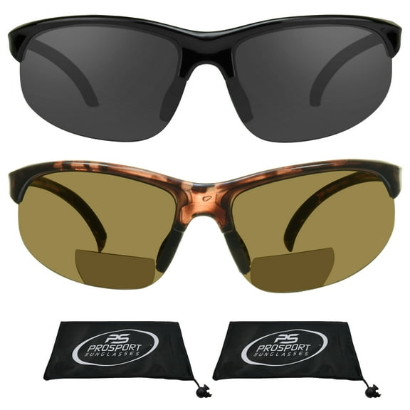 proSPORT 2 Pairs Bifocal Reader Sunglasses Gray & Brown Lens Sport Wrap Polycarbonate Men Women