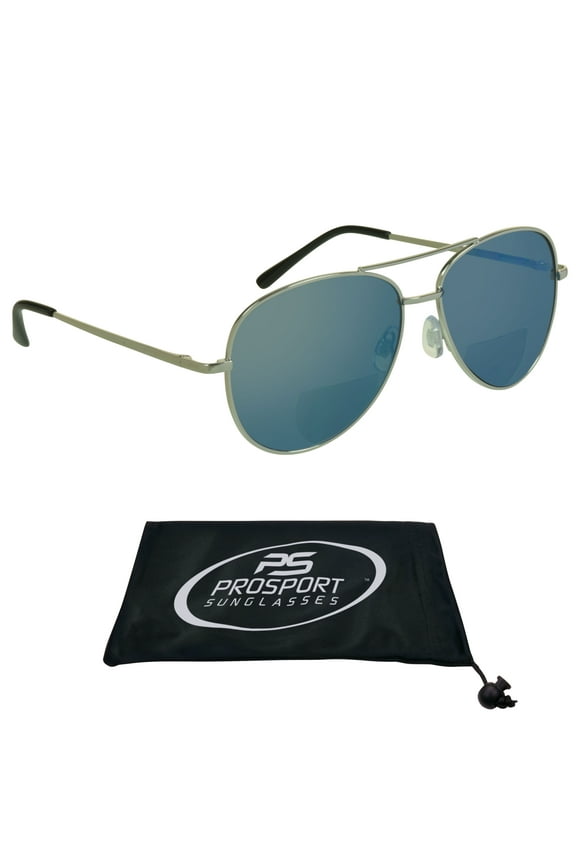 proSPORT Aviator Bifocal Reader Sunglass Flashed Blue Mirror Lens Men Women