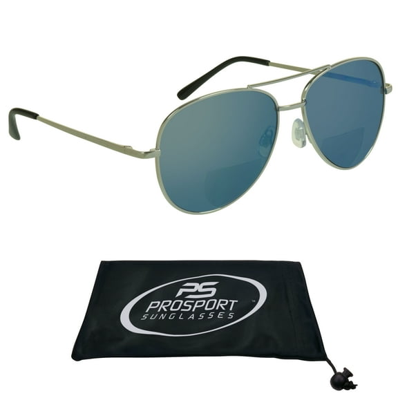 proSPORT Aviator Bifocal Reader Sunglass Flashed Blue Mirror Lens Men Women