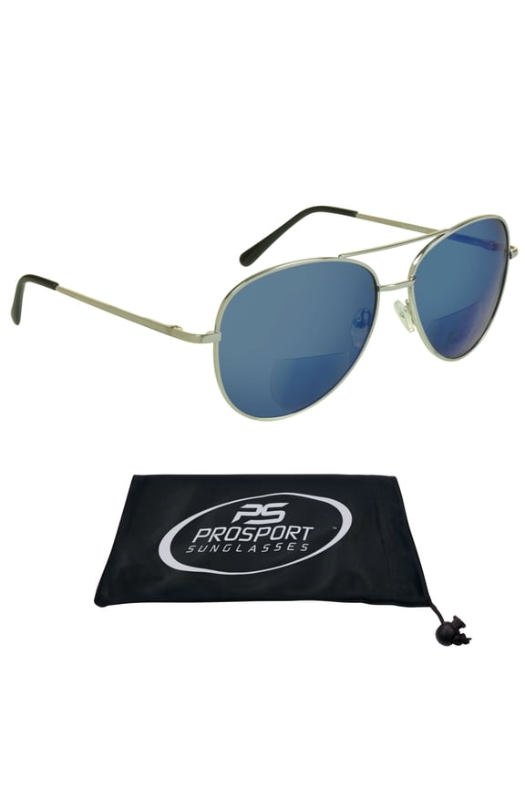 proSPORT Aviator Bifocal Reader Sunglass Flashed Blue Mirror Lens Men Women