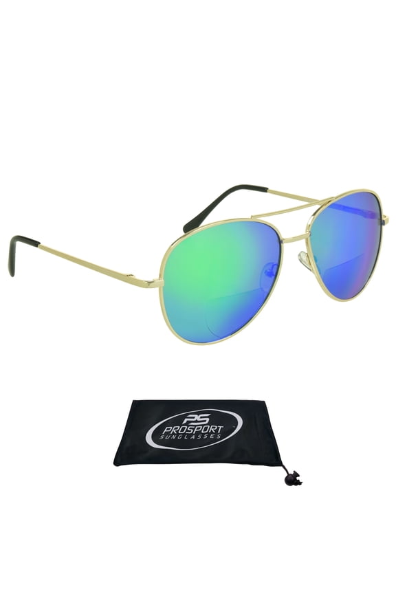 proSPORT Aviator Bifocal Reader Sunglass Flashed Green Mirror Lens Men Women