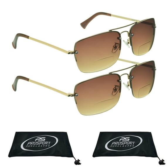 proSPORT Aviator Bifocal Reading Sunglass Reader Gold Frame Gradient Brown Lens Men Women 2 Pairs