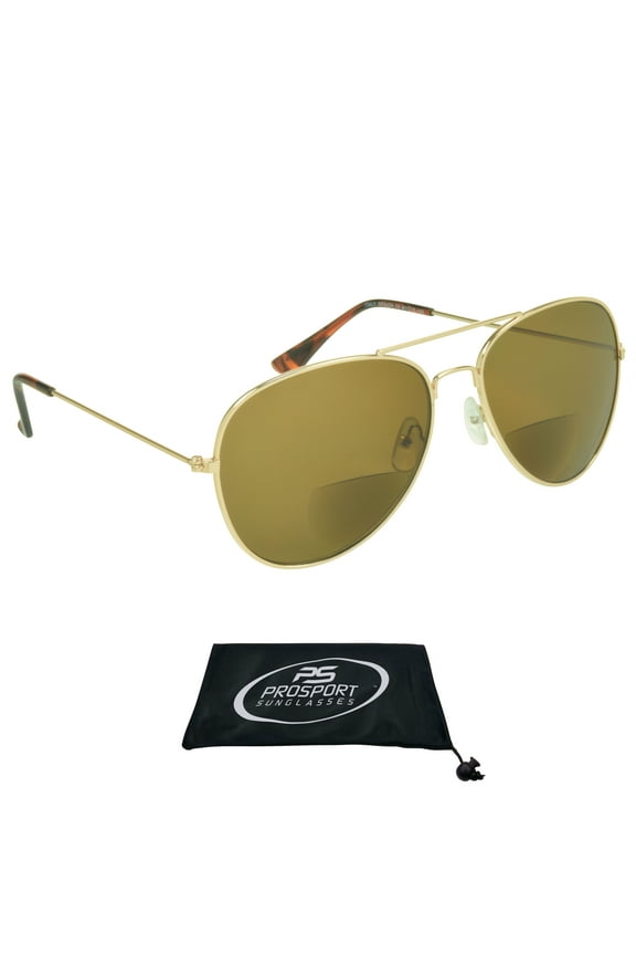 proSPORT Aviator Bifocal Sunglass Reader Men Women Gold Frame Brown Lens
