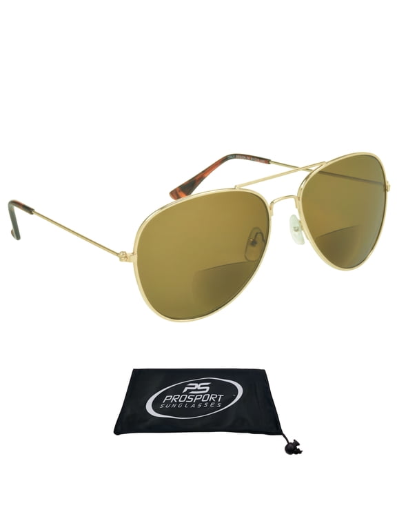 proSPORT Aviator Bifocal Sunglass Reader Men Women Gold Frame Brown Lens