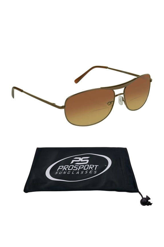 proSPORT Aviator Bifocal Sunglasses Readers +2.00 Bronze Frame Brown Lens Men Women Nearly Invisible Reading Magnification Line