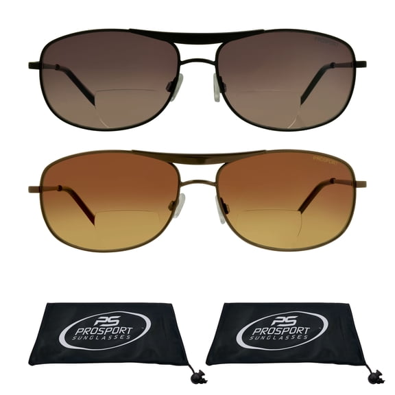 proSPORT Aviator Bifocal Sunglasses Readers +3.00 Gunmetal Frame & Bronze Frame Men Women Nearly Invisible Reading Magnification Line