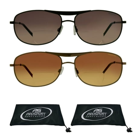 proSPORT Aviator Bifocal Sunglasses Readers +3.50 Gunmetal Frame & Bronze Frame Men Women Nearly Invisible Reading Magnification Line