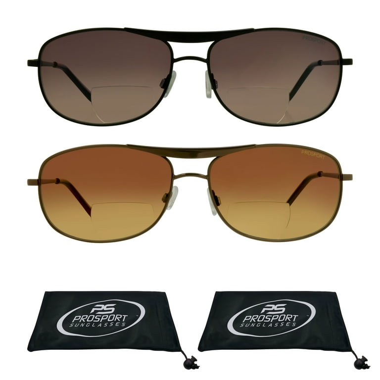 proSPORT Aviator Bifocal Sunglasses Readers 4.00 Gunmetal Frame Bronze Frame Men Women Nearly Invisible Reading Magnification Line