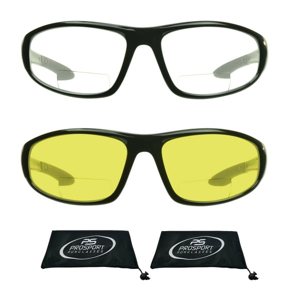 proSPORT BIFOCAL Glasses Reader Safety Z87 Sport Wrap Men & Women Clear & Yellow