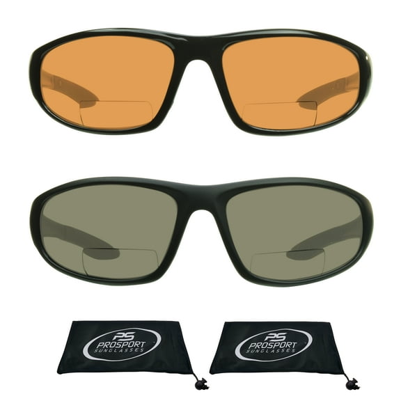 proSPORT BIFOCAL Reading Sunglass Safety Sport Wrap Men & Women HD Amber & Smoke