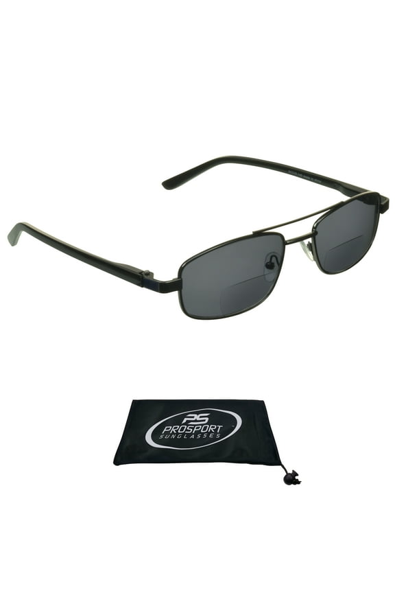 proSPORT BIFOCAL Reading Sunglass Square Aviator Metal Gunmetal Frame Gray Lens