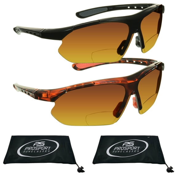 proSPORT BIFOCAL Reading Sunglasses Mens 2 Pairs with High Definition Blue Blocking Amber Lens Magnification Readers +1.00