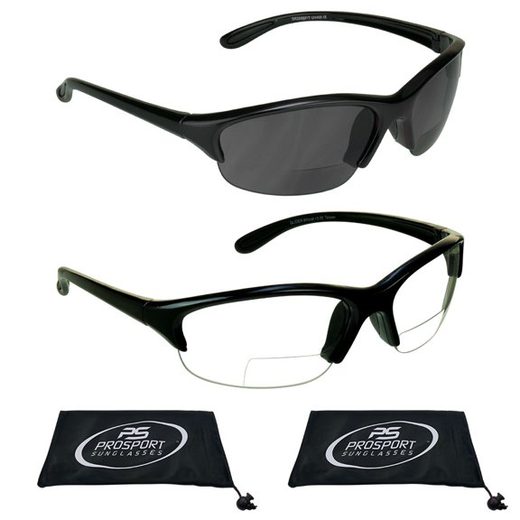 proSPORT Bifocal Reader Sunglasses for Men & Women | Semi Rimless ANSI Z87 Safety Rated Protective Sunglasses| Black Frame Smoke + Clear Lenses
