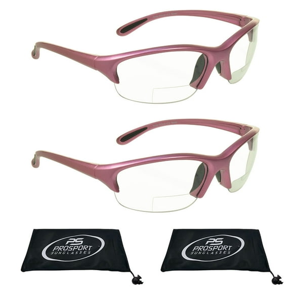 proSPORT Bifocal Reader Sunglasses for Men & Women | Semi Rimless ANSI Z87 Safety Rated Protective Sunglasses| Pink Frame Clear Lens