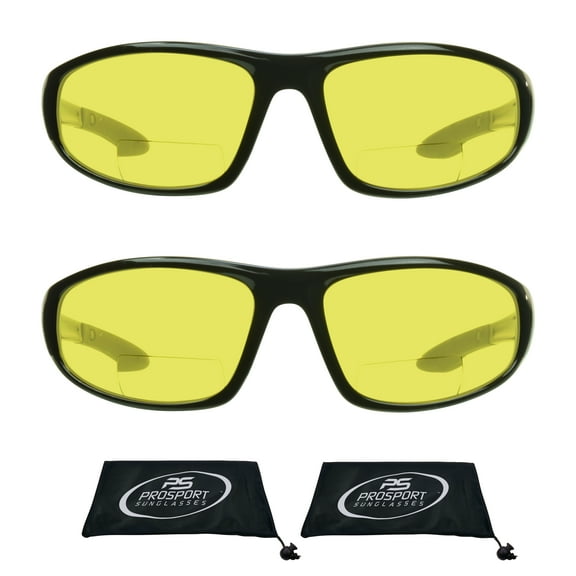 proSPORT BIFOCAL Safety Glasses Reader Night Yellow Sport Men & Women 2 Pairs