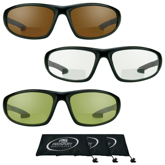 proSPORT BIFOCAL Safety Sunglass Reader Wrap Men & Women HD Amber Clear Yellow