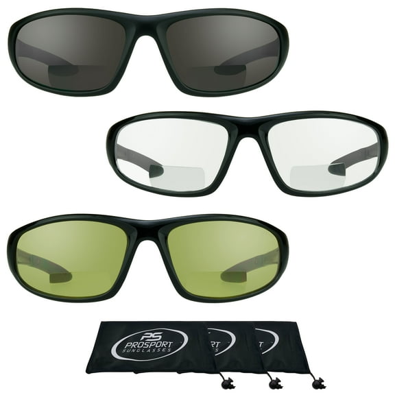proSPORT BIFOCAL Safety Sunglass Reader Wrap Men & Women Smoke Clear & Yellow