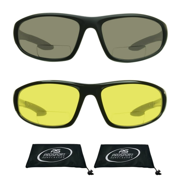 proSPORT BIFOCAL Sunglass Safety Reader Sport Wrap Men & Women Smoke & Yellow
