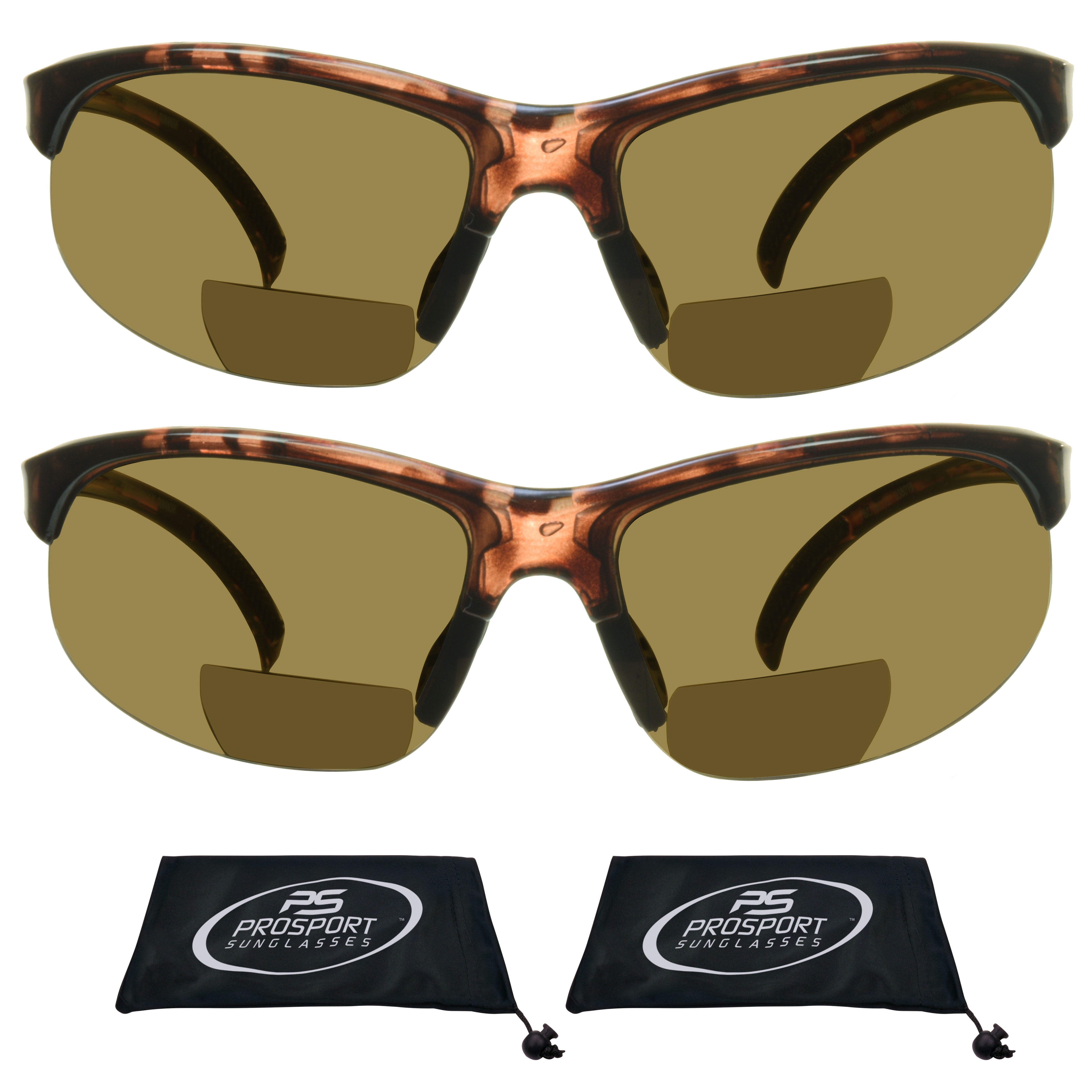proSPORT BIFOCAL Sunglass Sun Readers Men Women Sport Wrap Brown 2 Pairs