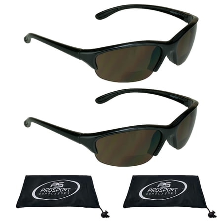 proSPORT Bifocal Reader Sunglasses for Men & Women | Semi Rimless ANSI Z87 Safety Rated Protective Sunglasses| Black Frame Brown Lens