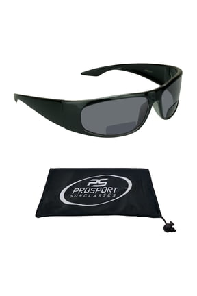 proSPORT Bifocal Sun Reader Wrap Around Men Women Black Frame Gray Lens