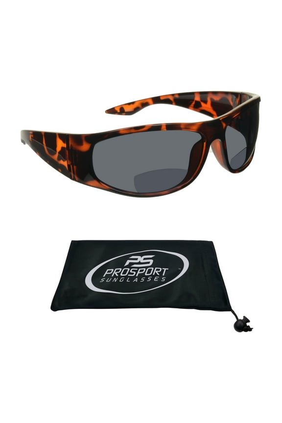 proSPORT Bifocal Sun Reader Wrap Around Men Women Tortoise Frame Gray Lens