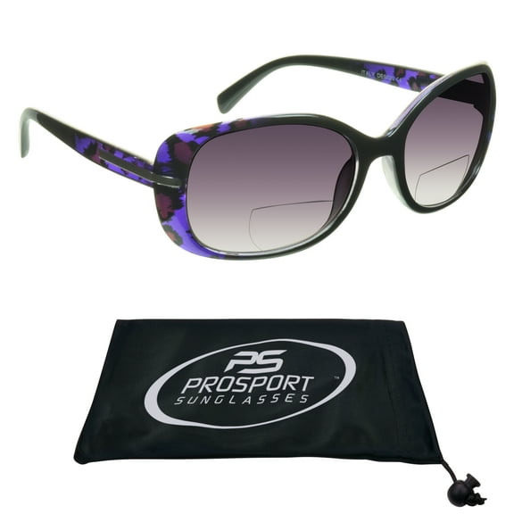 proSPORT Bifocal Women Reading Sunglass Oversized Reader Purple Cheetah Frame