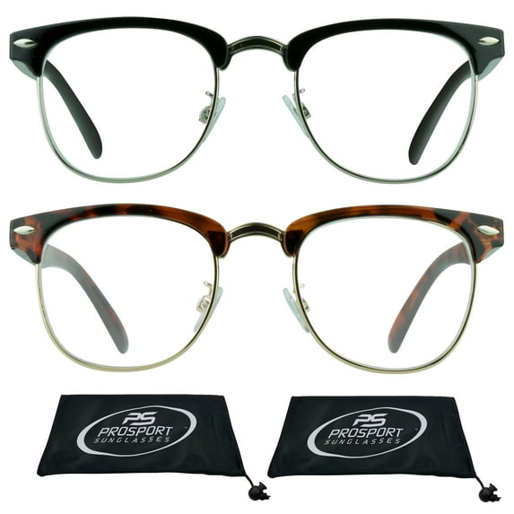proSPORT Horn Rimmed Reading Glasses Vintage Classic Semi Rimless Men Women 2 Pairs Combo