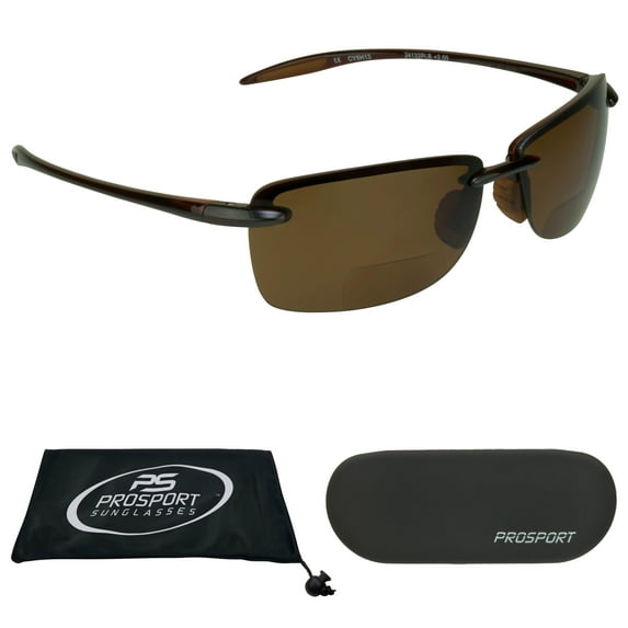 proSPORT POLARIZED Bifocal Reading Sunglass Rimless Wrap Around Brown Men Women