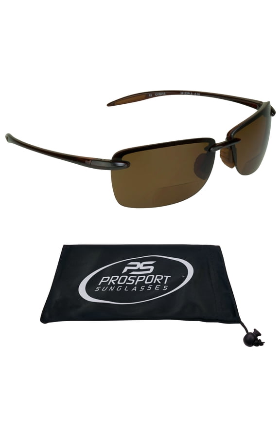 proSPORT POLARIZED Bifocal Reading Sunglass Rimless Wrap Around Brown Men Women