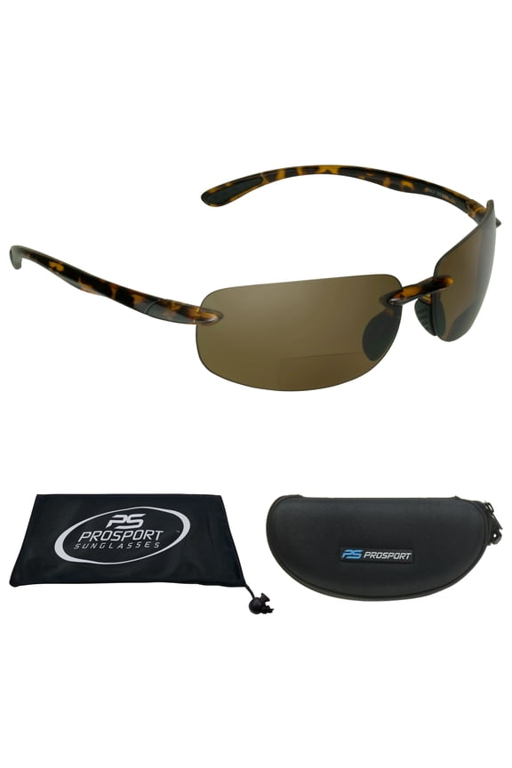 proSPORT POLARIZED Bifocal Rimless Wrap Around Sunglass Brown Men Women