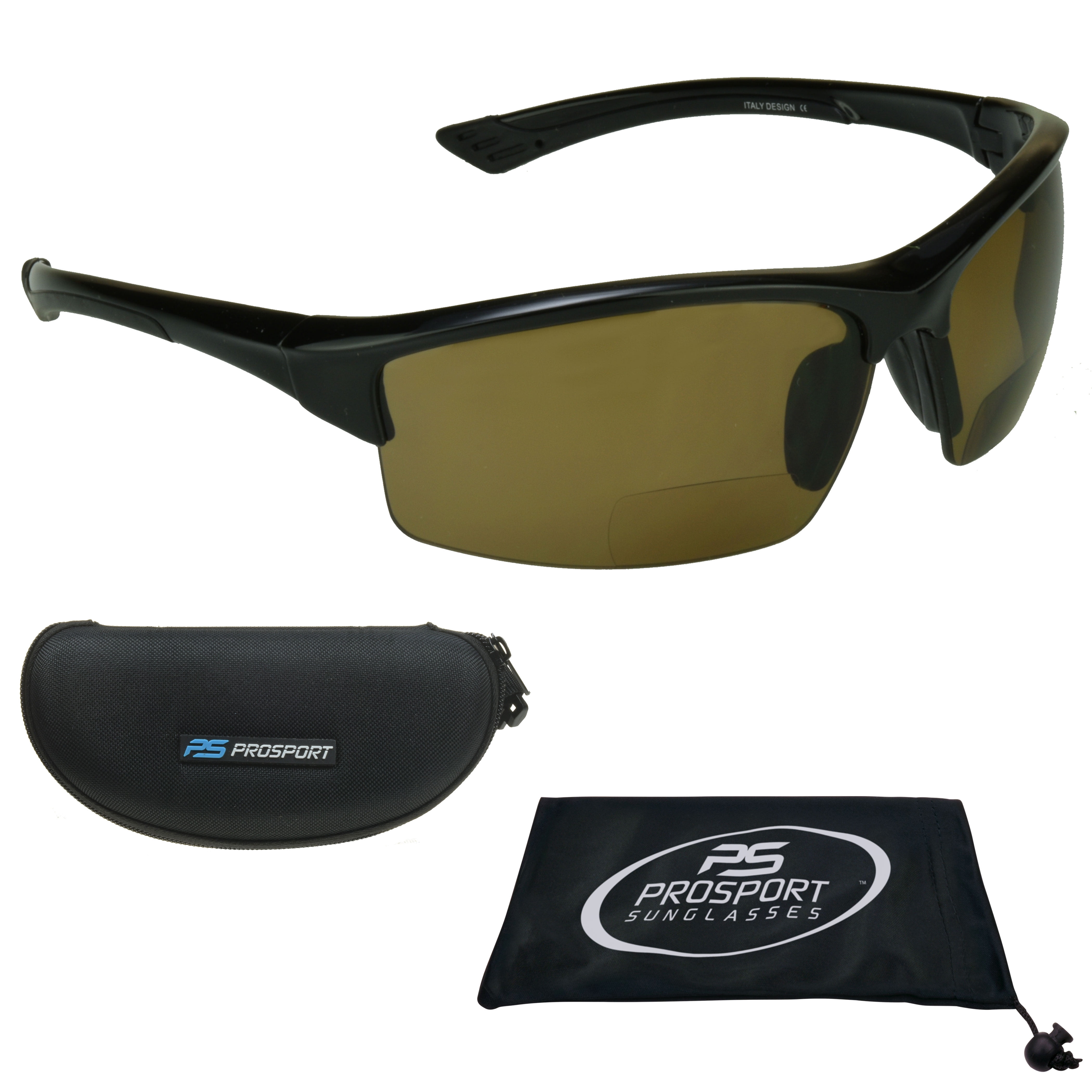 proSPORT Polarized Bifocal Sunglass Brown Men Women w/ Case & Retainer