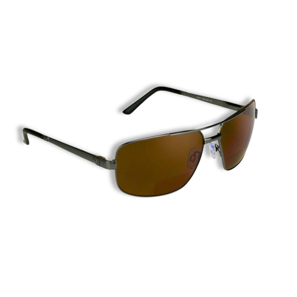 proSPORT Polarized Bifocal Sunglass Reader Aviator Gunmetal Brown Lens Men Women with Hard Case