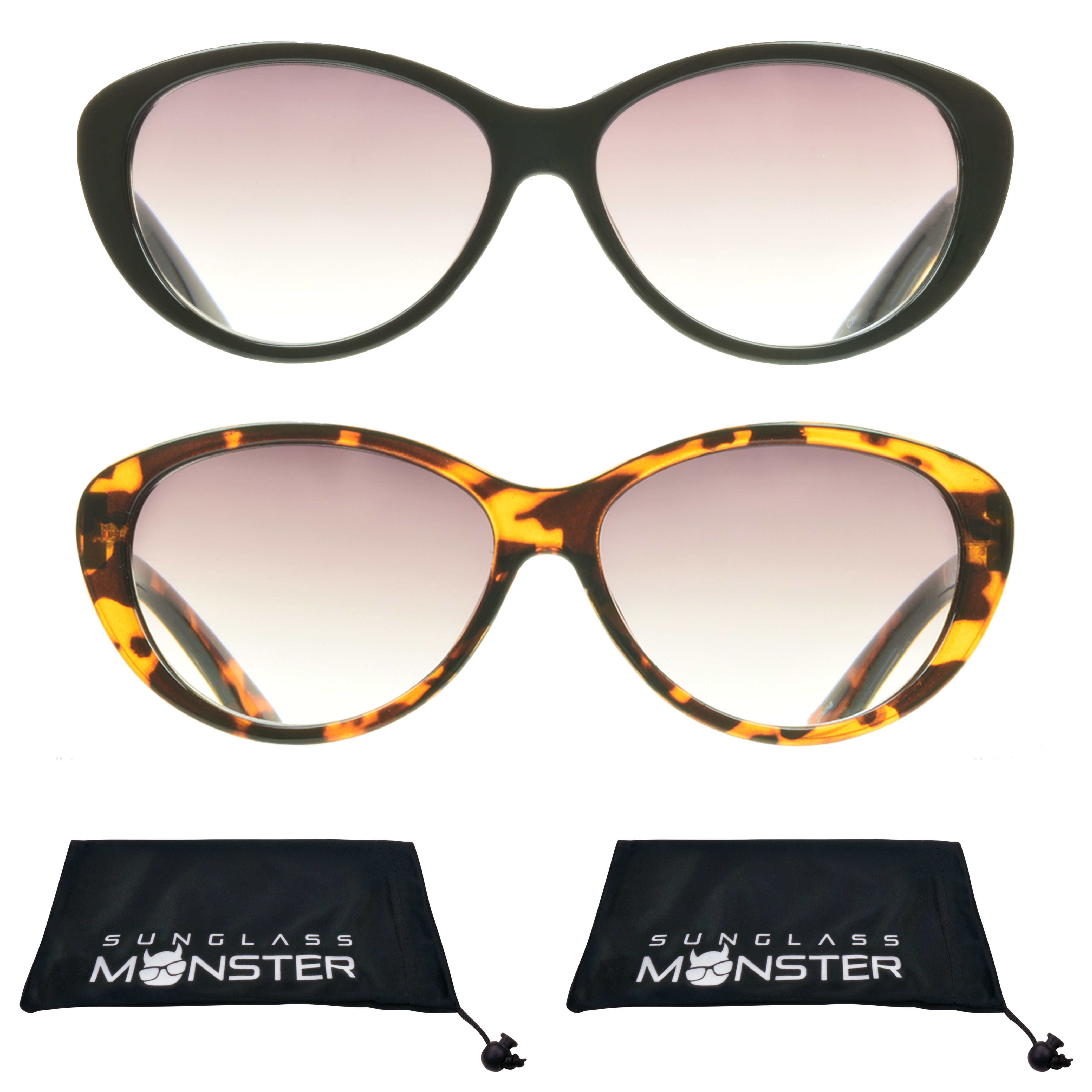proSPORT Reading Sunglass Reader Cat Eye Black & Tortoise Women NOT BIFOCAL